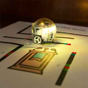 A picture from the Decode the MLK Quote STEM activity. Students use line switching tracks and color code a program for Ozobot.