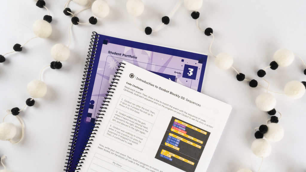 A picture of Intro to Ozobot Blockly Curriculum student portfolio workbooks