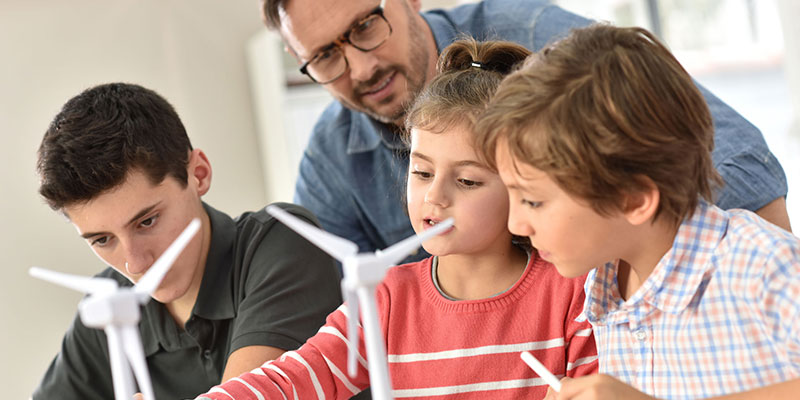 Young students in science class