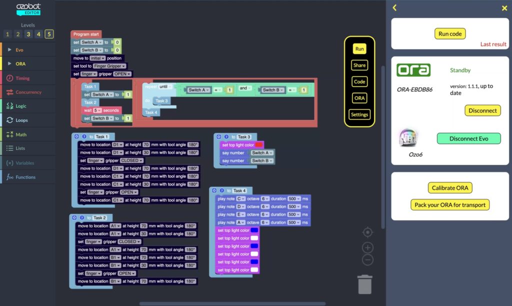 ORA's block-based programming interface
