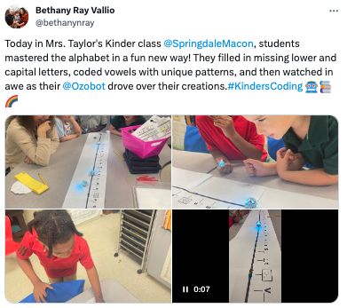 November Ozothings: Kindergarteners learn the alphabet using Ozobot to travel along a piece of paper and fill in the missing letters in this STEAM activity