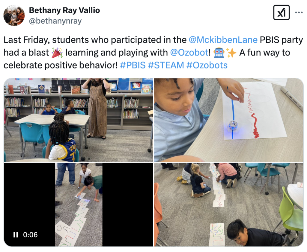 Elementary students had an Ozobot party that merged coding with fun and celebrated their academic achievements
