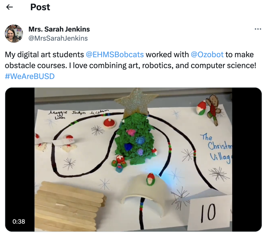 A picture from the Ozobot North Pole STEM activity. Students create a magical North Pole for their Ozobots.