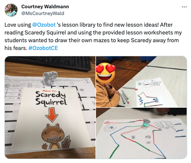 November OzoThings: Collage of images of Scaredy Squirrel Ozobot Classroom Lesson to create mazes for their bot