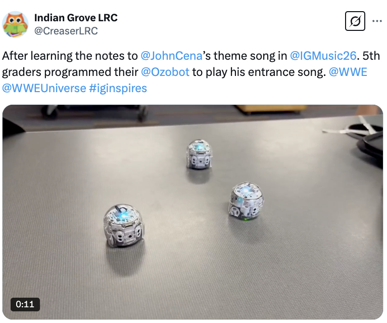 Fifth grade students program Ozobot with Blockly to play John Cena's iconic entrance song
