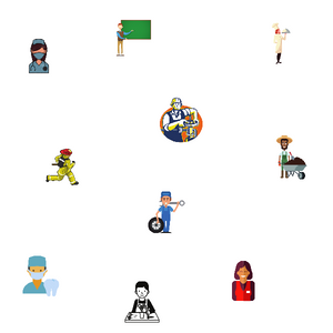 A picture of cartoon people representing a variety of different jobs.