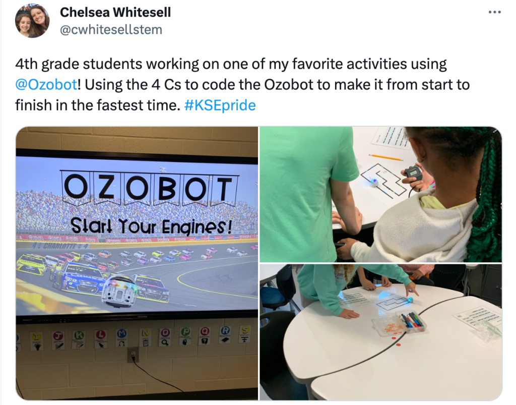 September OzoThings 2023: students use the 4 C's to code as they guide Evo around a race track in this STEAM activity