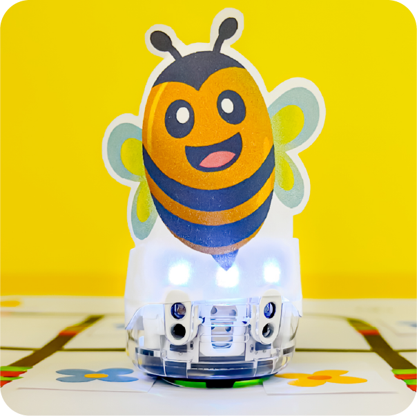 A picture of Evo dressed up as a bee for the Pollination Garden STEAM activity by Ozobot