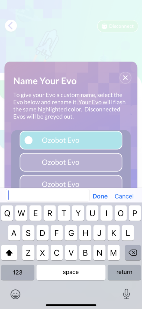A picture showing how to rename your bot on the Evo App