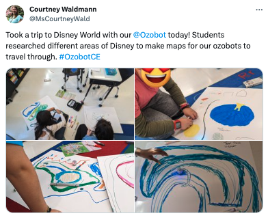 November OzoThings: students create and explore different areas of Disney World on pieces of paper with their Ozobots
