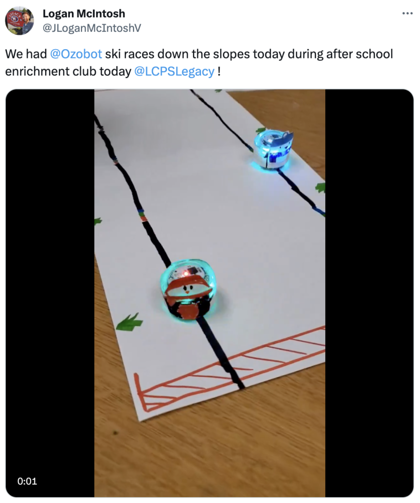 A picture of Evo's on a holiday themed race track that replicates ski slopes for bots to go down