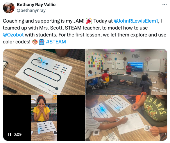 Students learn how to draw color codes to program Ozobots to change speed levels