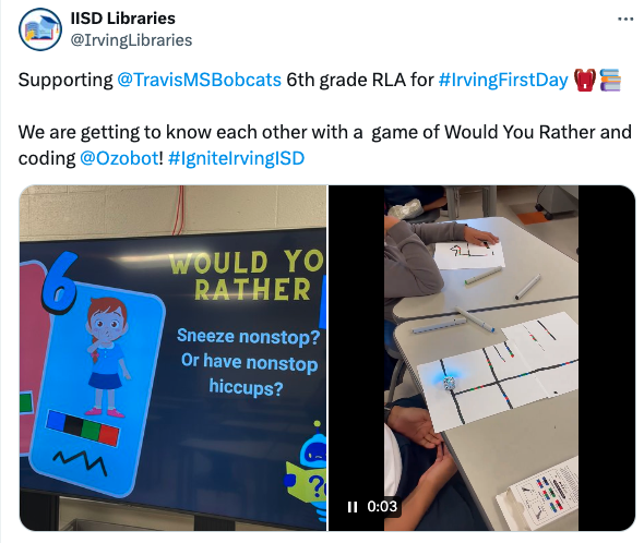 Students play Would You Rather: Color Coding Edition with Ozobot for August Ozothings 2024