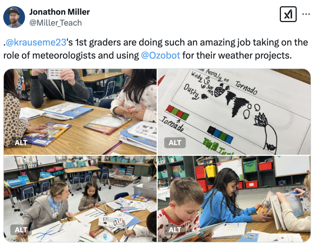 February OzoThings 2025 - first grade students take on the role of meteorologists and use Ozobot for weather projects