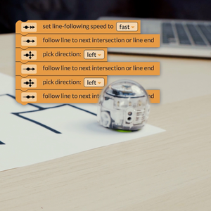A picture from Introduction to OzoBlockly 07: Line Navigation lesson for grades 6-12. Advanced computer science lessons for students.