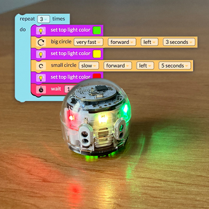 A picture from Introduction to OzoBlockly 08: Debugging lesson for students in grades 6-12. Advanced computer science coding lessons