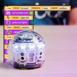 A picture from Introduction to OzoBlockly 02: Sequences lesson for grades 6-12. Advanced coding student activities.