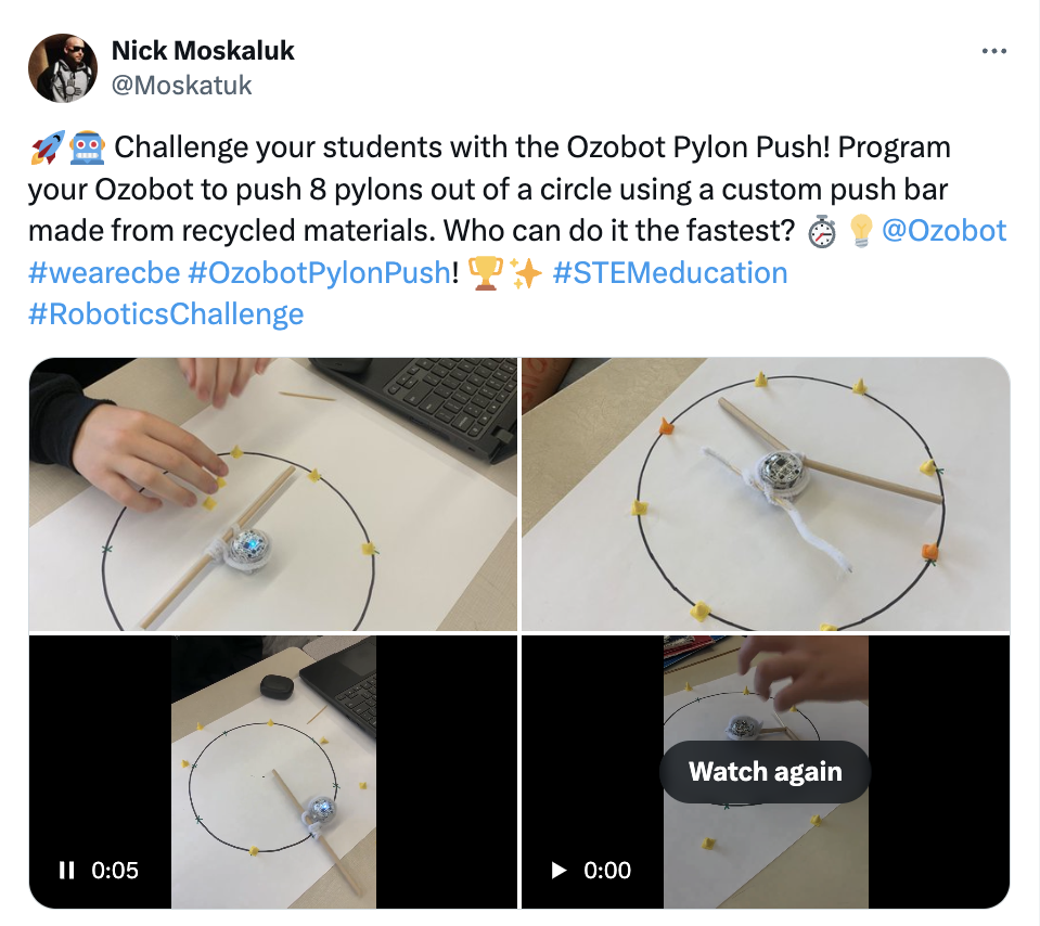 A picture collage of students participating Ozobot Pylon Push STEM lesson