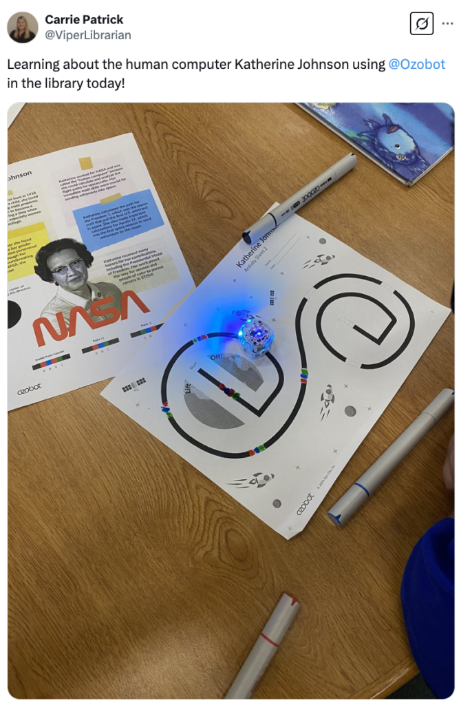 Students use Ozobot to celebrate Black History Month with a lesson honoring Katherine Johnson