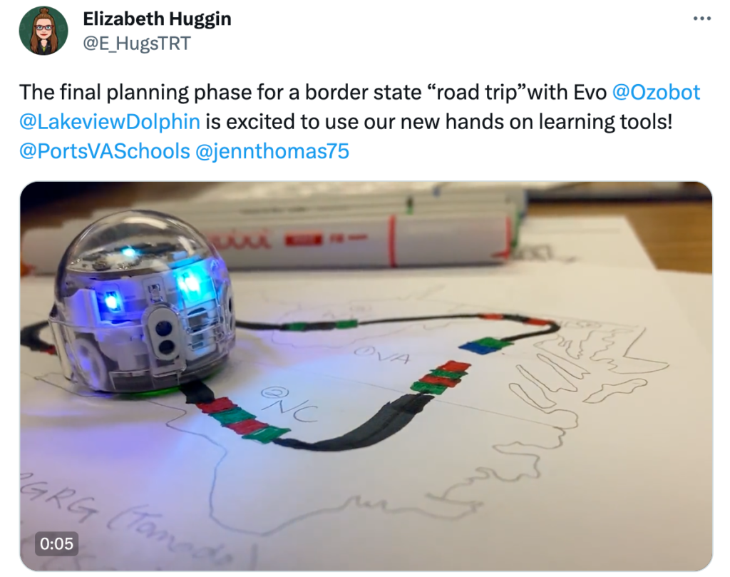 A picture of Evo coding robot traveling through states on a paper map using color codes