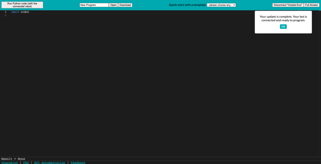 Step 4 for updating your Evo robot